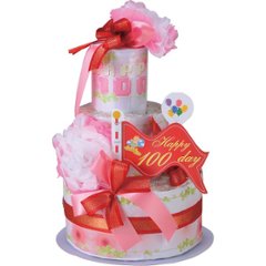 おむつｄｅケーキ　１００ＤＡＹ　ＭＥＭＯＲＹ　２段 ピンク 25ｰ003ｰ100DAYの画像