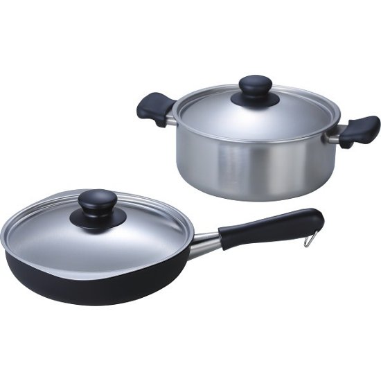 柳宗理　三層両手鍋浅型（２２ｃｍ）＆マグマ鉄フライパン（２２ｃｍ）セット 18010028画像