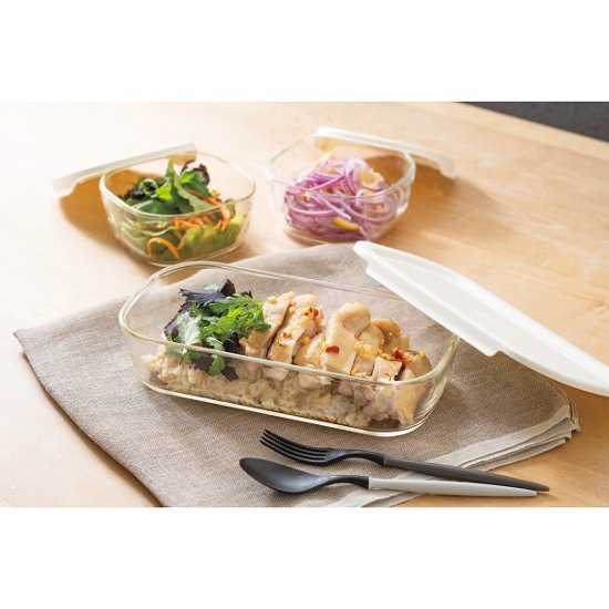 ハリオ　スタッキング耐熱ガラスコンテナＭ３個セット KSTLｰMｰ3006ｰOW画像