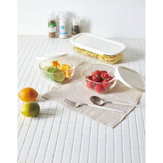 ハリオ　スタッキング耐熱ガラスコンテナＭ３個セット KSTLｰMｰ3006ｰOW画像