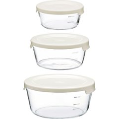 ハリオ　耐熱ガラス製保存容器　丸３個セット オフホワイト MSTｰ3018ｰOWの画像