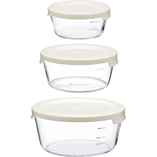 ハリオ　耐熱ガラス製保存容器　丸３個セット オフホワイト MSTｰ3018ｰOW画像