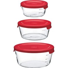 ハリオ　耐熱ガラス製保存容器　丸３個セット レッド MSTｰ3018-Rの画像