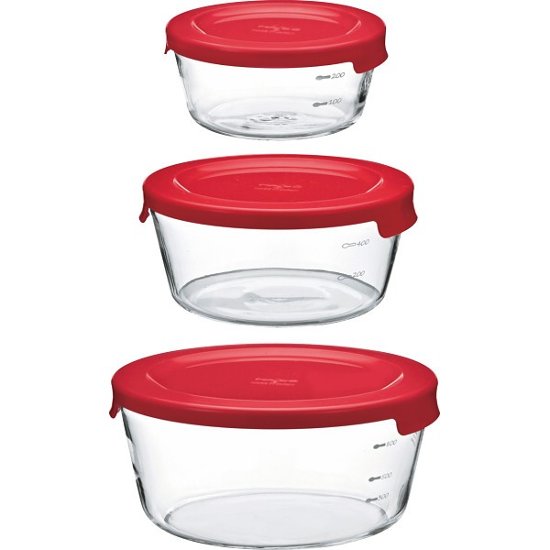 ハリオ　耐熱ガラス製保存容器　丸３個セット レッド MSTｰ3018-R画像
