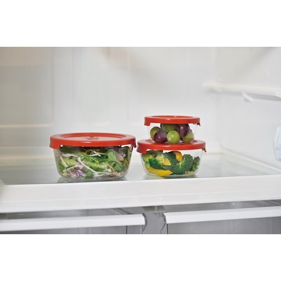 ハリオ　耐熱ガラス製保存容器　丸３個セット レッド MSTｰ3018-R画像