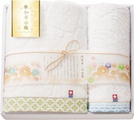 和布小紋　今治タオルセット　バスタオル１P＆フェイスタオル１P WFK-026A-GR の画像