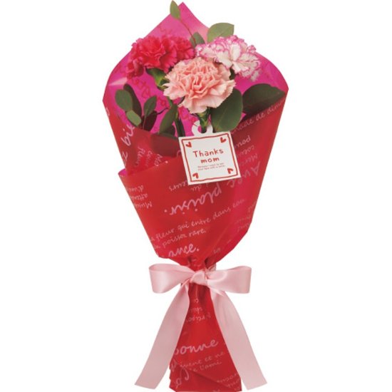 【母の日専用】母の日花束とザ・スウィーツ　キャラメルサンドクッキーのセット商品のお届け期間：5.6(水)～5.10(日)。5月6日以降のご注文は「遅れてごめんね」対応となります。画像