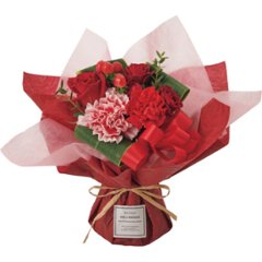 【母の日専用】そのまま飾れる　母の日ブーケ レッド商品のお届け期間：5.6(水)～5.10(日)。5月6日以降のご注文は「遅れてごめんね」対応となります。の画像