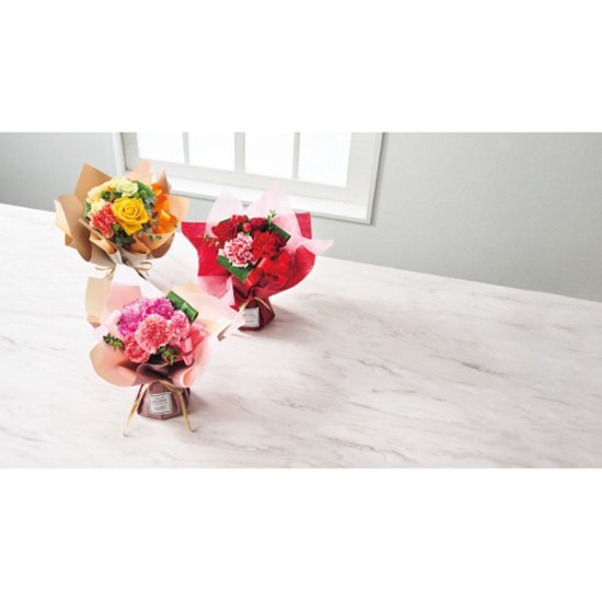 【母の日専用】そのまま飾れる　母の日ブーケ レッド商品のお届け期間：5.6(水)～5.10(日)。5月6日以降のご注文は「遅れてごめんね」対応となります。画像