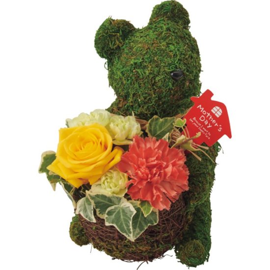 【母の日専用】モスベアー・アレンジ商品のお届け期間：5.6(水)～5.10(日)。5月6日以降のご注文は「遅れてごめんね」対応となります。画像