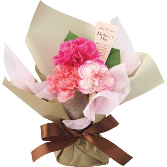 【母の日専用】長﨑堂　母の日カステーラとスタンディングブーケのセット商品のお届け期間：5.6(水)～5.10(日)。5月6日以降のご注文は「遅れてごめんね」対応となります。画像