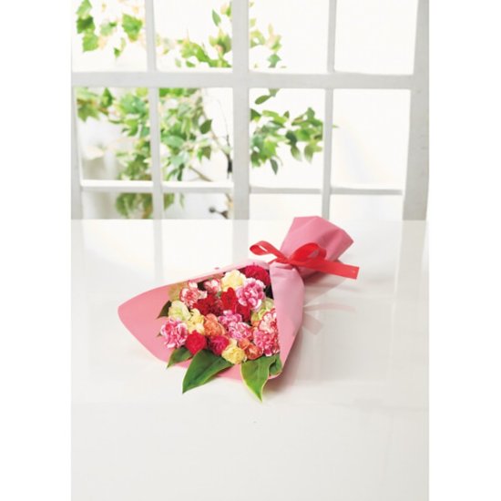 【母の日専用】７色スプレーカーネーションブーケ商品のお届け期間：5.6(水)～5.10(日)。5月6日以降のご注文は「遅れてごめんね」対応となります。画像