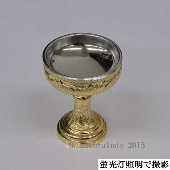 仏飯器・ブッキ（ご飯の入れ物）／真鍮DK製　本金メッキ（蓮ブッキ）　１．8寸 画像
