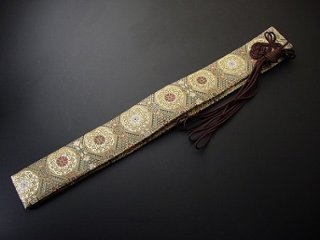半袈裟（正絹）緑地に金茶系色 茶色紐 の画像