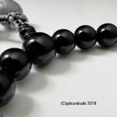 数珠 男性用 総ブラックオニキス 主玉（おもだま）22個入 正絹利休房４番（シルバーグレー系色）画像