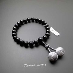 数珠 男性用 総ブラックオニキス 主玉（おもだま）22個入 正絹利休房４番（シルバーグレー系色）の画像