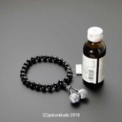 数珠 男性用 総ブラックオニキス 主玉（おもだま）22個入 正絹利休房４番（シルバーグレー系色）画像