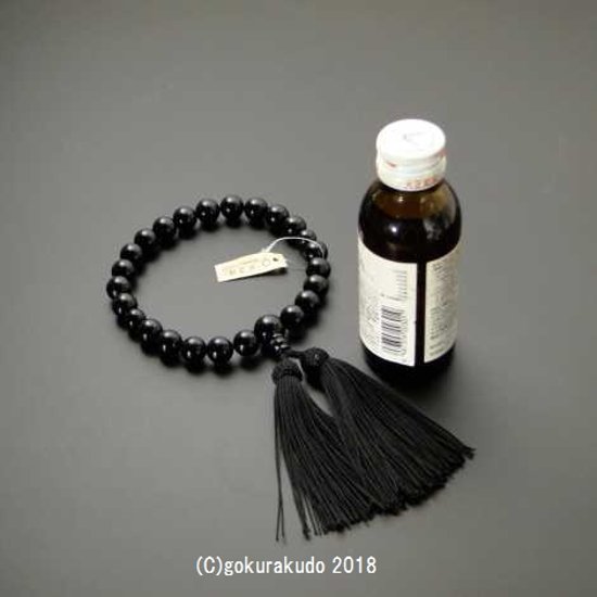 数珠 男性用 主玉(おもだま)22個入 総ブラックオニキス正絹頭付房（黒色）画像