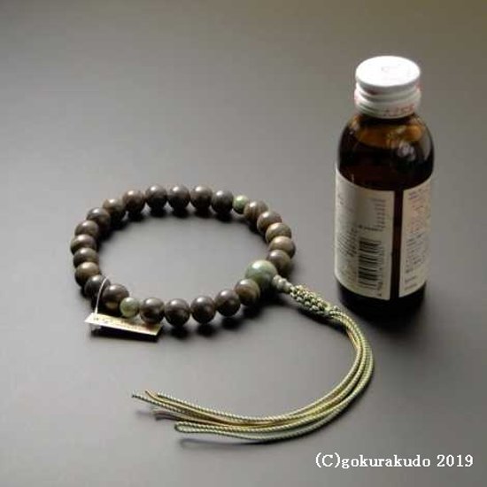 数珠 男性用 主玉リグナムバイタ(緑壇)23個入り（親・2天・ボサ）独山玉 正絹紐房画像