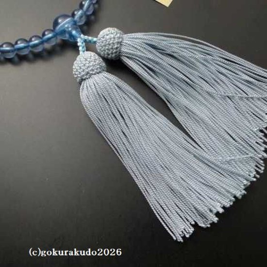 数珠 女性用 主玉(おもだま)7mm ブルーガラス 正絹頭付房水色画像