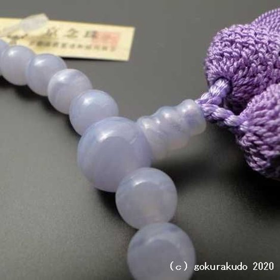 数珠 女性用 総カルセドニー 主玉7ｍｍ 正絹頭房藤色画像