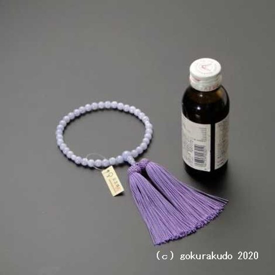 数珠 女性用 総カルセドニー 主玉7ｍｍ 正絹頭房藤色画像