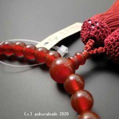 数珠 女性用 総メノウ、主玉(おもだま)7ｍｍ正絹頭付き房エンジ色画像