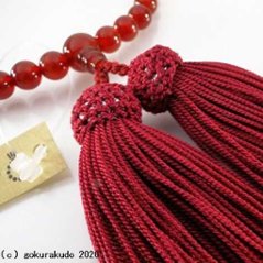 数珠 女性用 総メノウ、主玉(おもだま)7ｍｍ正絹頭付き房エンジ色画像