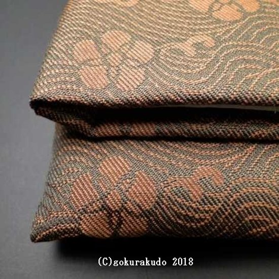 数珠入れ 正絹 名物裂 波に梅鉢（濃い茶系色）画像