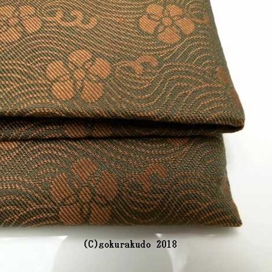 数珠入れ 正絹 名物裂 波に梅鉢（濃い茶系色）画像