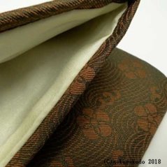 数珠入れ 正絹 名物裂 波に梅鉢（濃い茶系色）画像