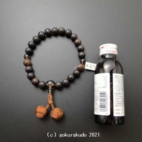 数珠 男性用 素挽き縞黒檀 主玉(おもだま)22個入、(親・２天・ぼさ)茶水晶 茶色利休房画像