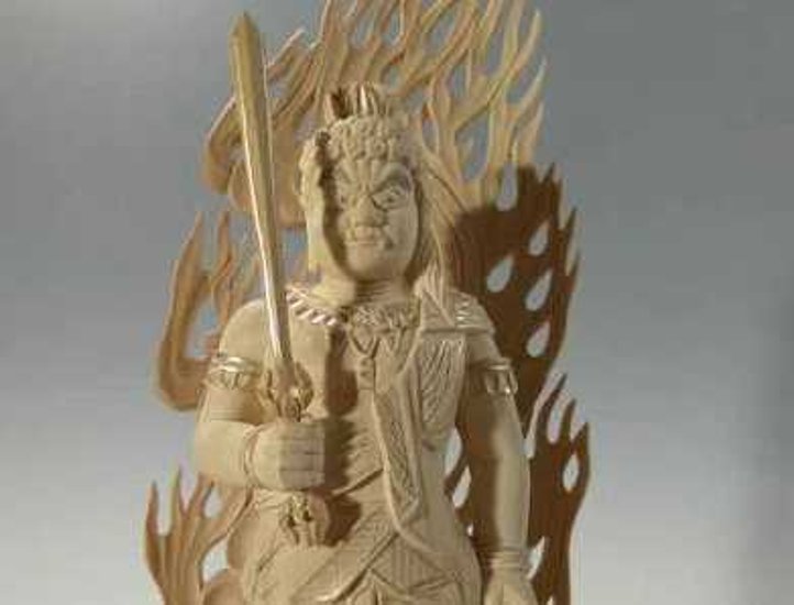 仏像 不動明王4寸 総柘植（つげ）-RYH画像