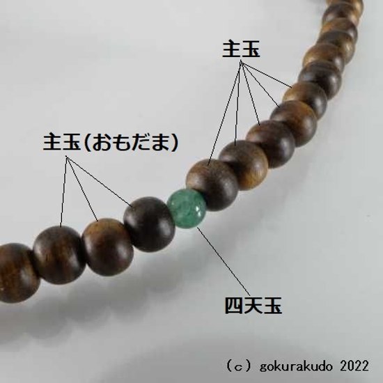 数珠 真言宗 栴檀(せんだん) 8寸 翡翠入 藤色菊房画像