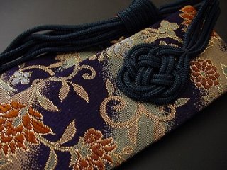 半袈裟（正絹）紺・緑・茶に宝相華柄画像