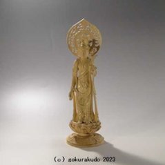 仏像 聖観音菩薩6寸 つげ 金泥書きの画像