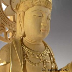 仏像 聖観音菩薩6寸 つげ 金泥書き画像