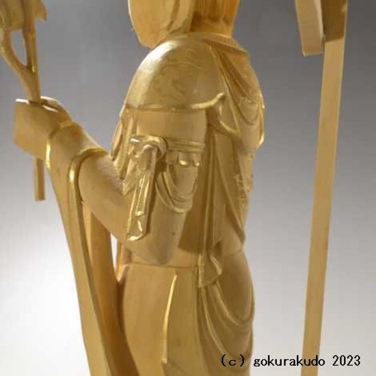仏像 聖観音菩薩6寸 つげ 金泥書き画像
