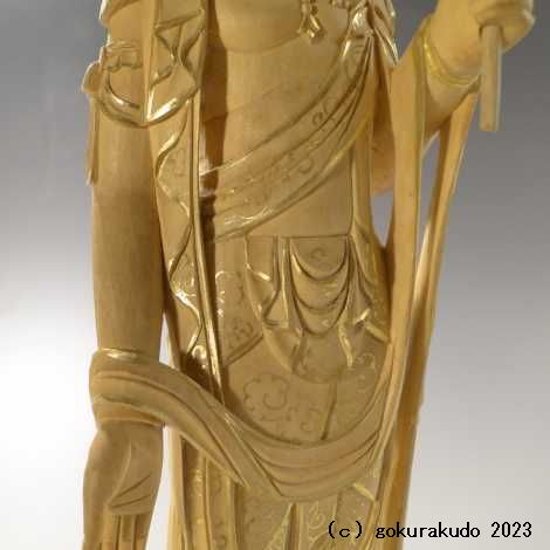 仏像 聖観音菩薩6寸 つげ 金泥書き画像