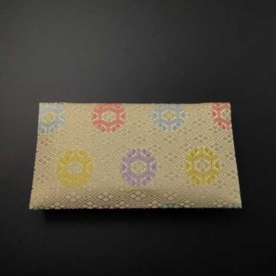 正絹２つ折り数珠入れ 白っぽい金茶地G-nh2画像