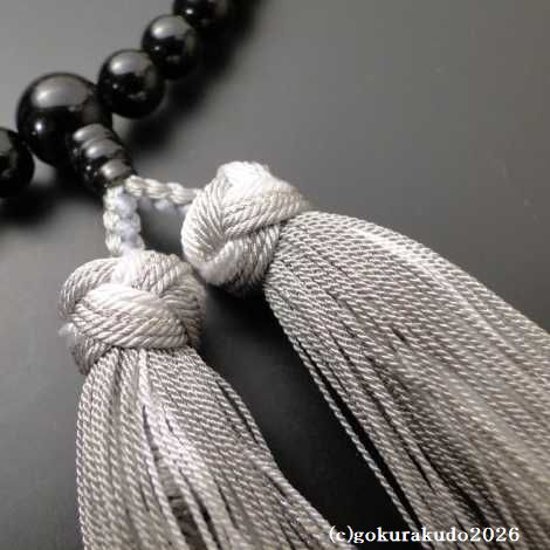 数珠 女性用 総ブラックオニキス 正絹花かがり房画像
