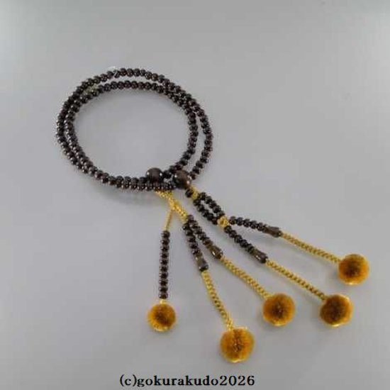 数珠 日蓮宗・法華宗 総紅梅 尺 金茶色菊房 [紙箱入り]画像