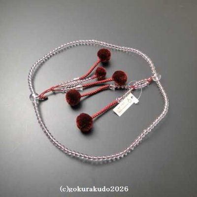 数珠 日蓮宗・法華宗 総水晶 8寸、 エンジ色菊房の画像