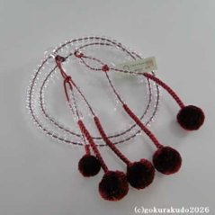 数珠 日蓮宗・法華宗 総水晶 8寸、 エンジ色菊房画像