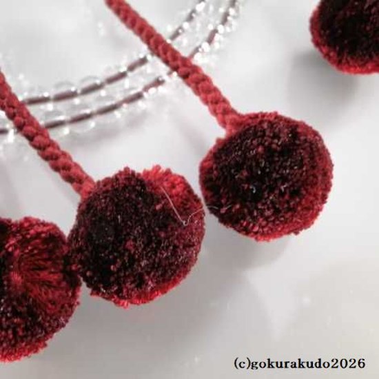 数珠 日蓮宗・法華宗 総水晶 8寸、 エンジ色菊房画像