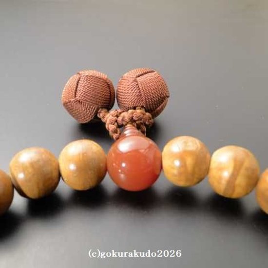 数珠男性用 鳳眼菩提樹 主玉22個入り、(親・二天・ぼさ)メノウ入り 茶色利休房画像
