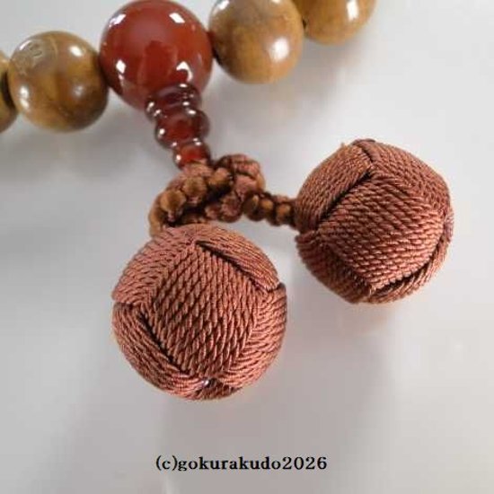 数珠男性用 鳳眼菩提樹 主玉22個入り、(親・二天・ぼさ)メノウ入り 茶色利休房画像