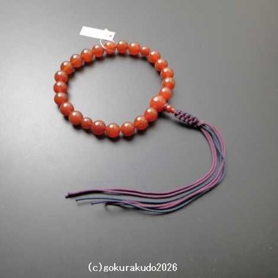 数珠 男性用 総メノウ(主玉22個入)、正絹紐房6本組画像