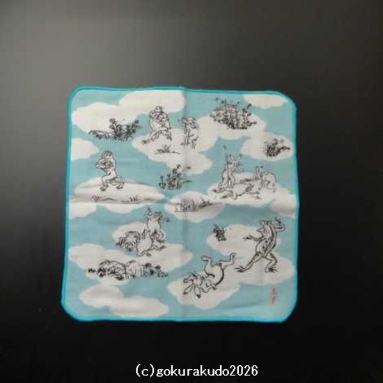 ガーゼタオルハンカチ 鳥獣人物戯画（相撲）ブルー画像
