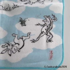 ガーゼタオルハンカチ 鳥獣人物戯画（相撲）ブルー画像